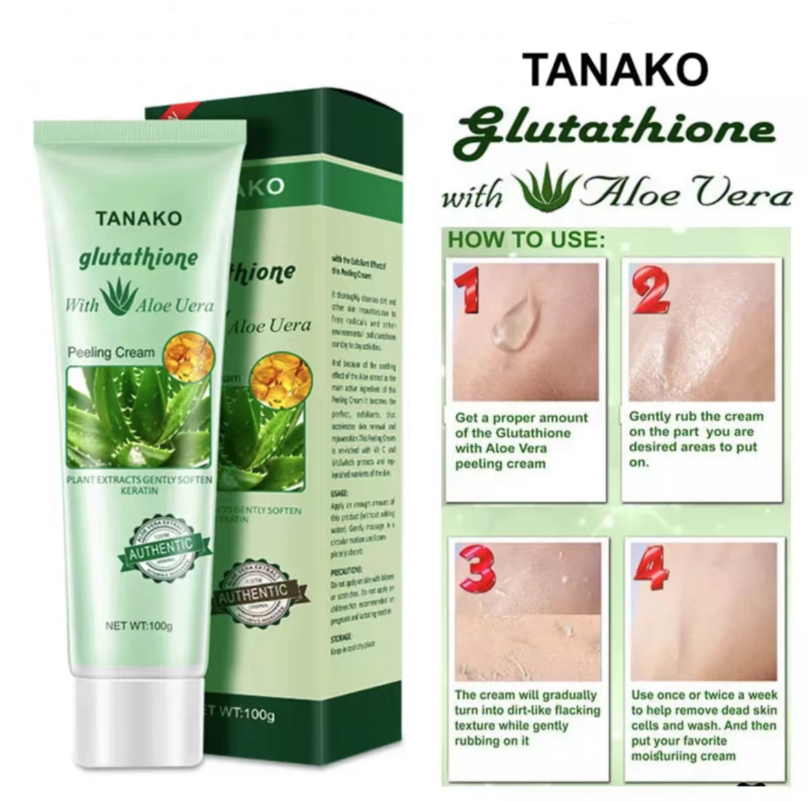New Tanako Glutathione with Aloe Vera Peeling Cream Plant Extracts