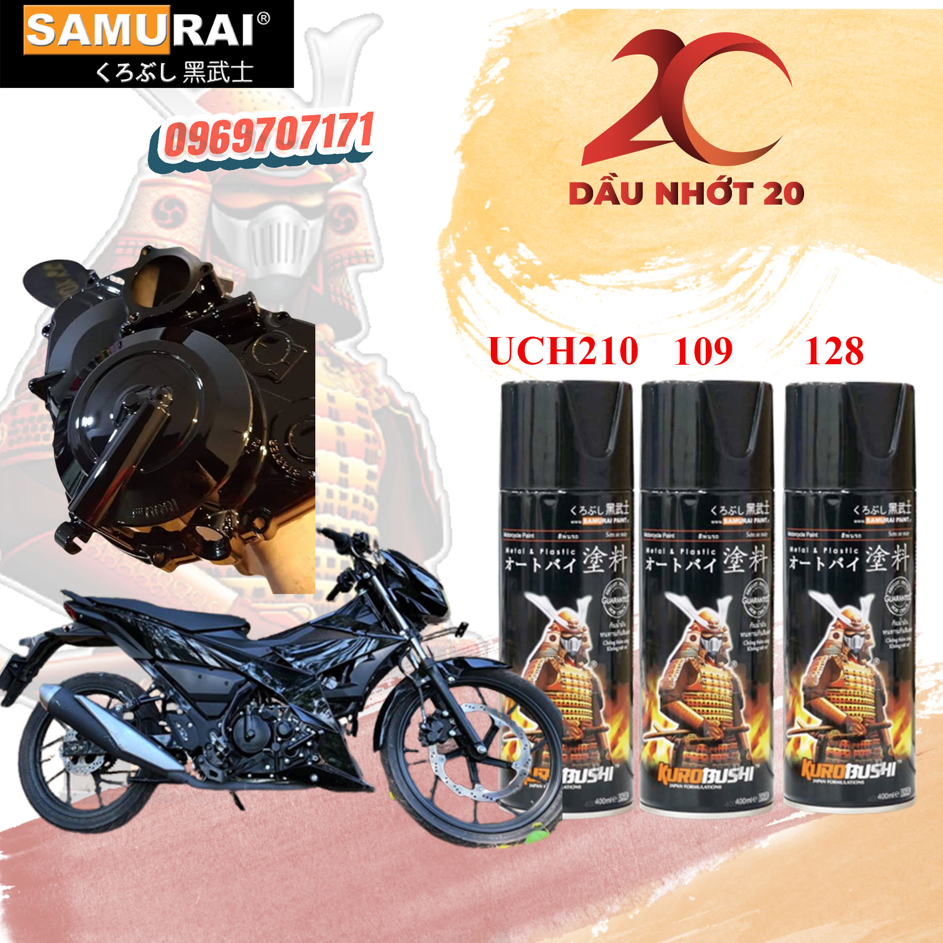 [COMBO 3 CHAI] SƠN SAMURAI COMBO SƠN MÀU ĐEN BÓNG UCH210 109 128