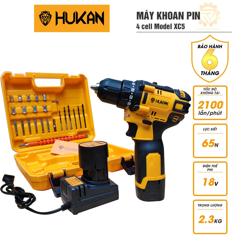 Máy Khoan pin Hukan 4 cell 18v ,không chổi than Bruschless thương hiệu USA MỸ Bảo hành 6 tháng