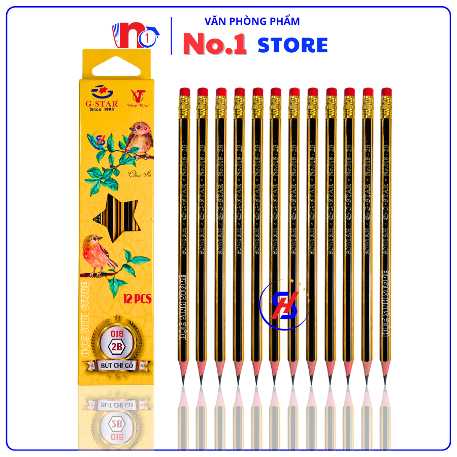 Hộp 12 Cây Bút Chì Gỗ 2B G Star No.018, Màu Chì Đậm, Chuốt Không Gãy - VPP No.1