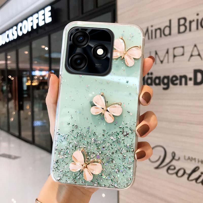 New Phone case For Redmi 13 Xiaomi Poco M6 4G Back cover Sparkling Star Moon Soft Silicone Transparent Butterfly Pattern Anti Drop Cover for Redmi13 4G Xiaomi Poco M6 case. 