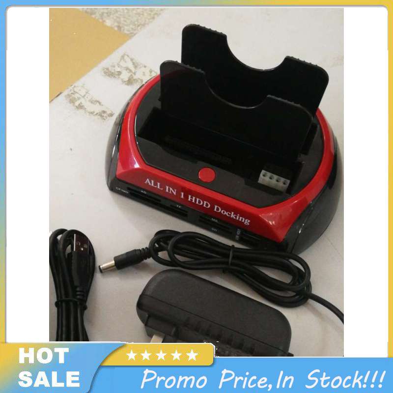 Dual slots sata hard drive docking station card reader for 2.5" 3.5" hdd