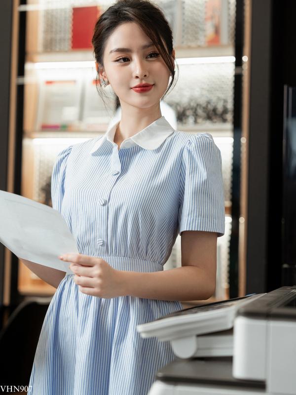 Váy cổ sen nẹp khuy đáp eo tiinstore vhn907