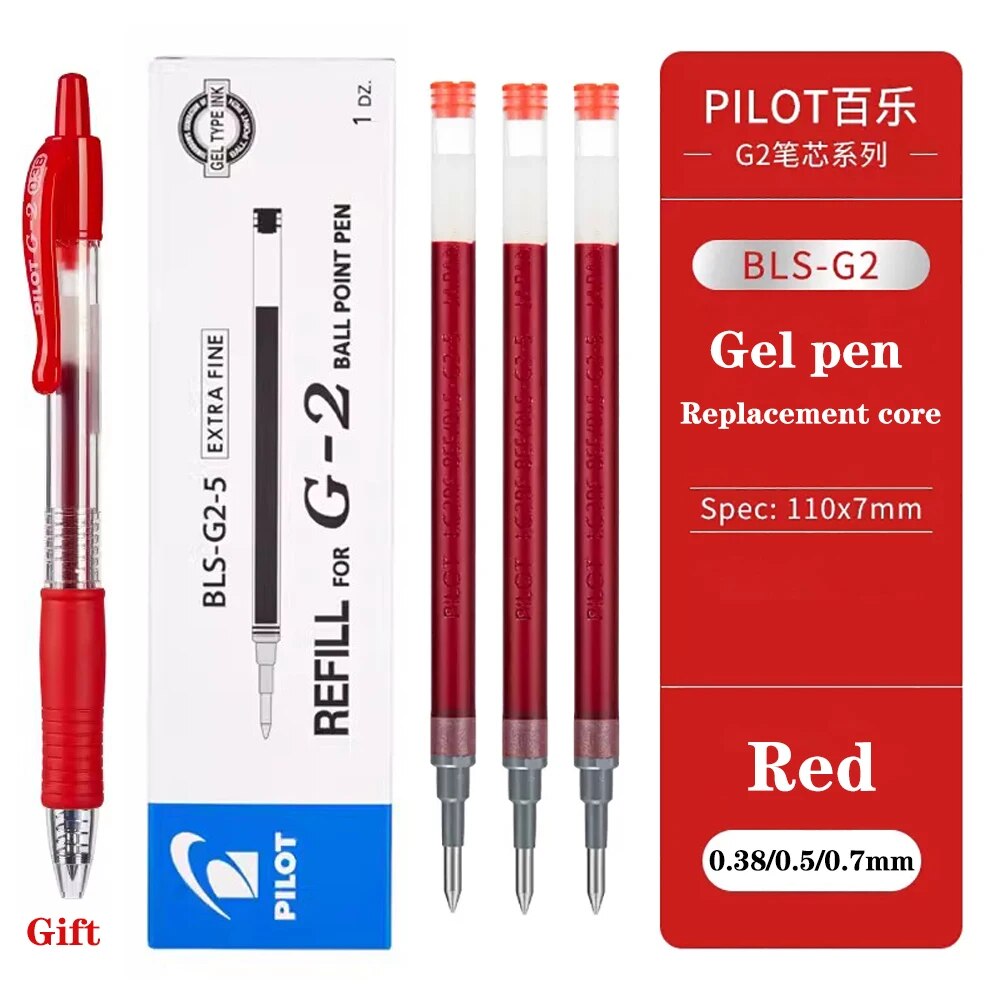 12pcs original pilot gel pen refills bls-g2-5 suitable for g2/g6 0.5mm replacement core b2p black pen cute stationery