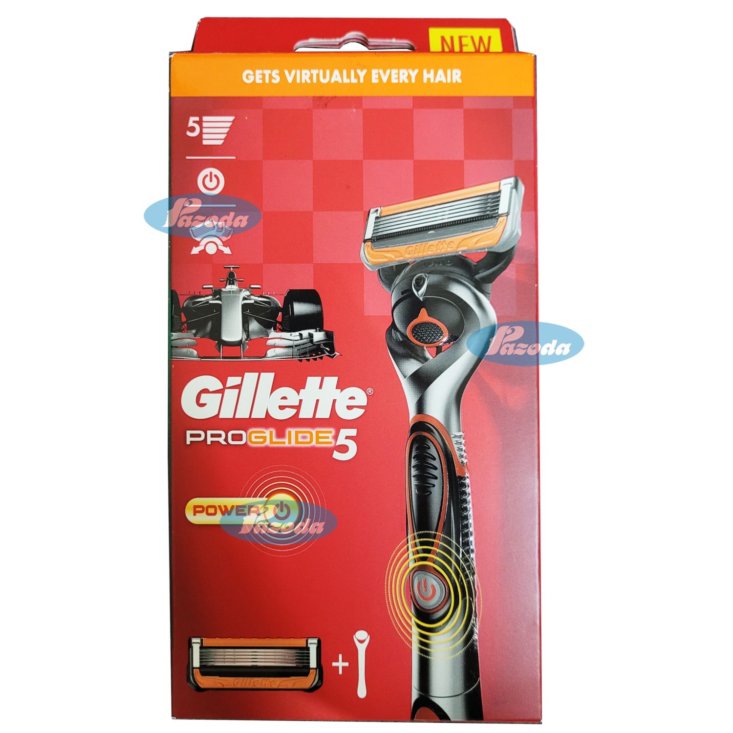 Dao cạo râu 5 lưỡi Gillette Proglide5 Power Red (1 tay cầm xoay chiều sử dụng pin và 1 đầu cạo 5+1)