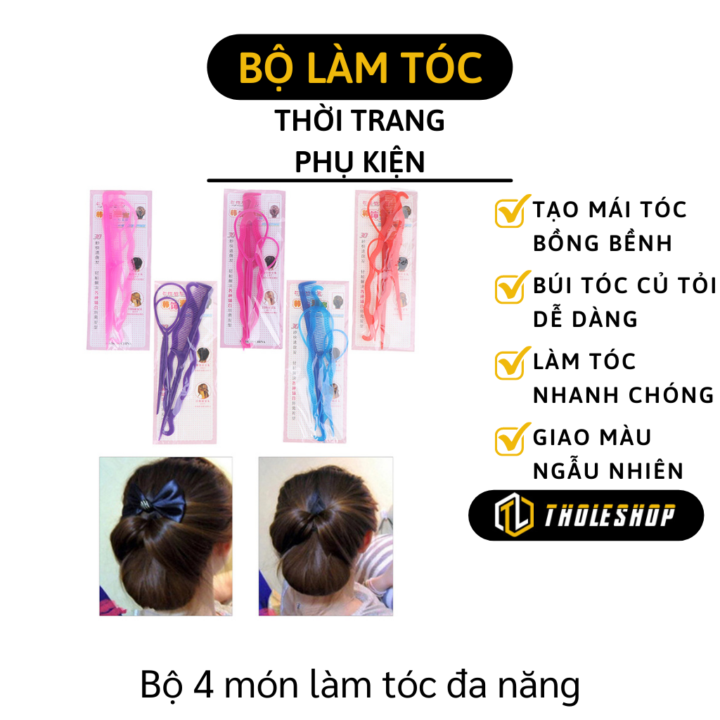 Dụng cụ làm tóc - Bộ 4 món tao kiểu tóc đơn giản - Dụng cụ búi tóc củ tỏi, làm phồng tóc đa năng dễ dàng