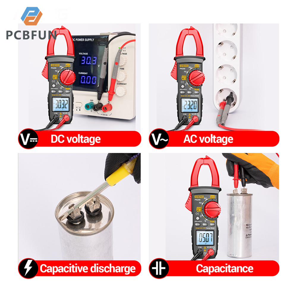Pcbfun PN200 Đồng hồ kẹp đo điện kỹ thuật số vạn năng AC hiện tại và AC/DC 4000 đếm vôn kế với Amp Volt Ohm kiểm tra kháng auto-khác nhau,