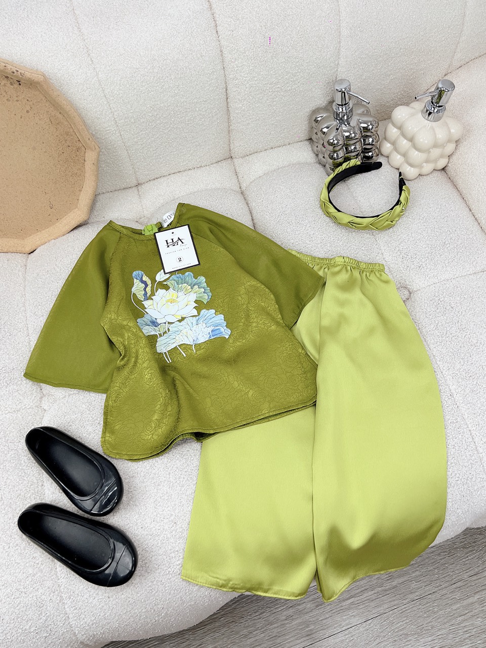 Size 10-32kg tặng cài tóc set bà ba lụa nhiều họa tiết cho bé gái mùa tết