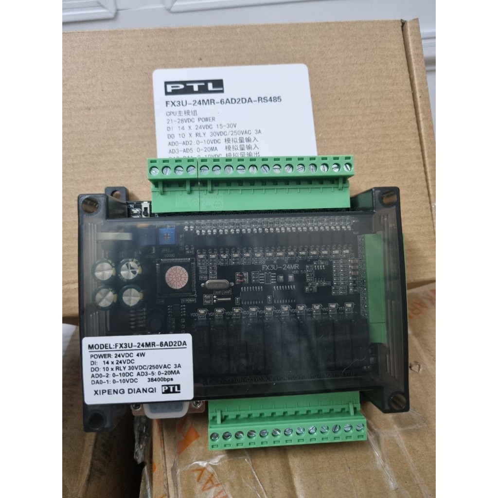 Bộ lập trình plc mitsubishi fx3u 24mr 24mt 20mt 20mr mrt điều khiển công nghiệp 6adc 2dac modbus rtu rs485, đồng hồ rtc