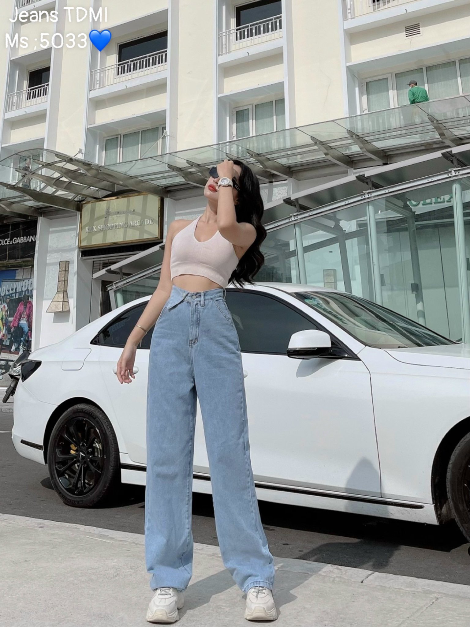 QUẦN JEANS ỐNG RỘNG NỮ LƯNG CAO TAI TAM GIÁC 1 BÊN MÀU XANH NHẠT CAO CẤP LOTI CÁ TÍNH YÊU CHUỘNG HÒA BÌNH