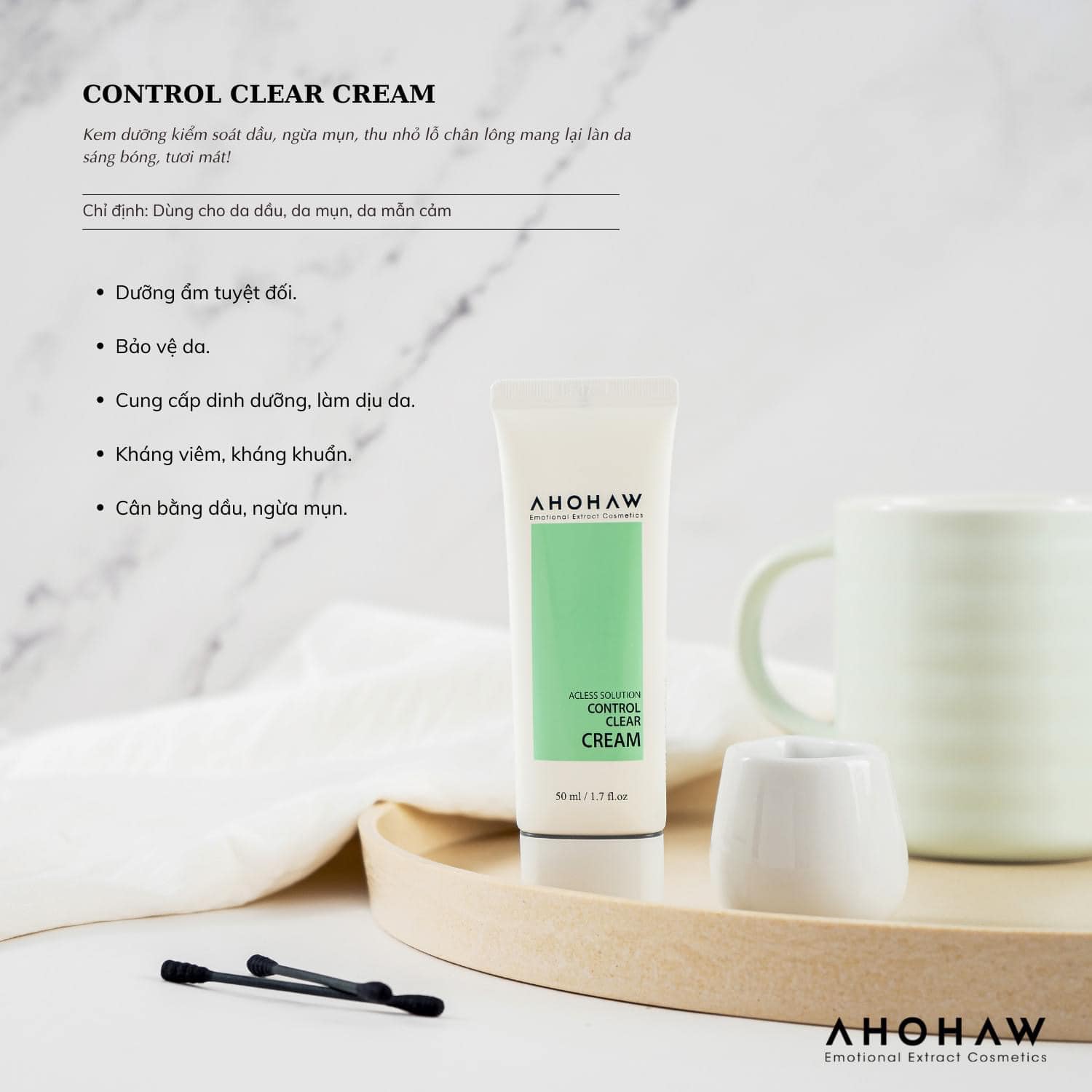 Kem dưỡng kiểm soát dầu, ngừa mụn ahohaw control clear cream