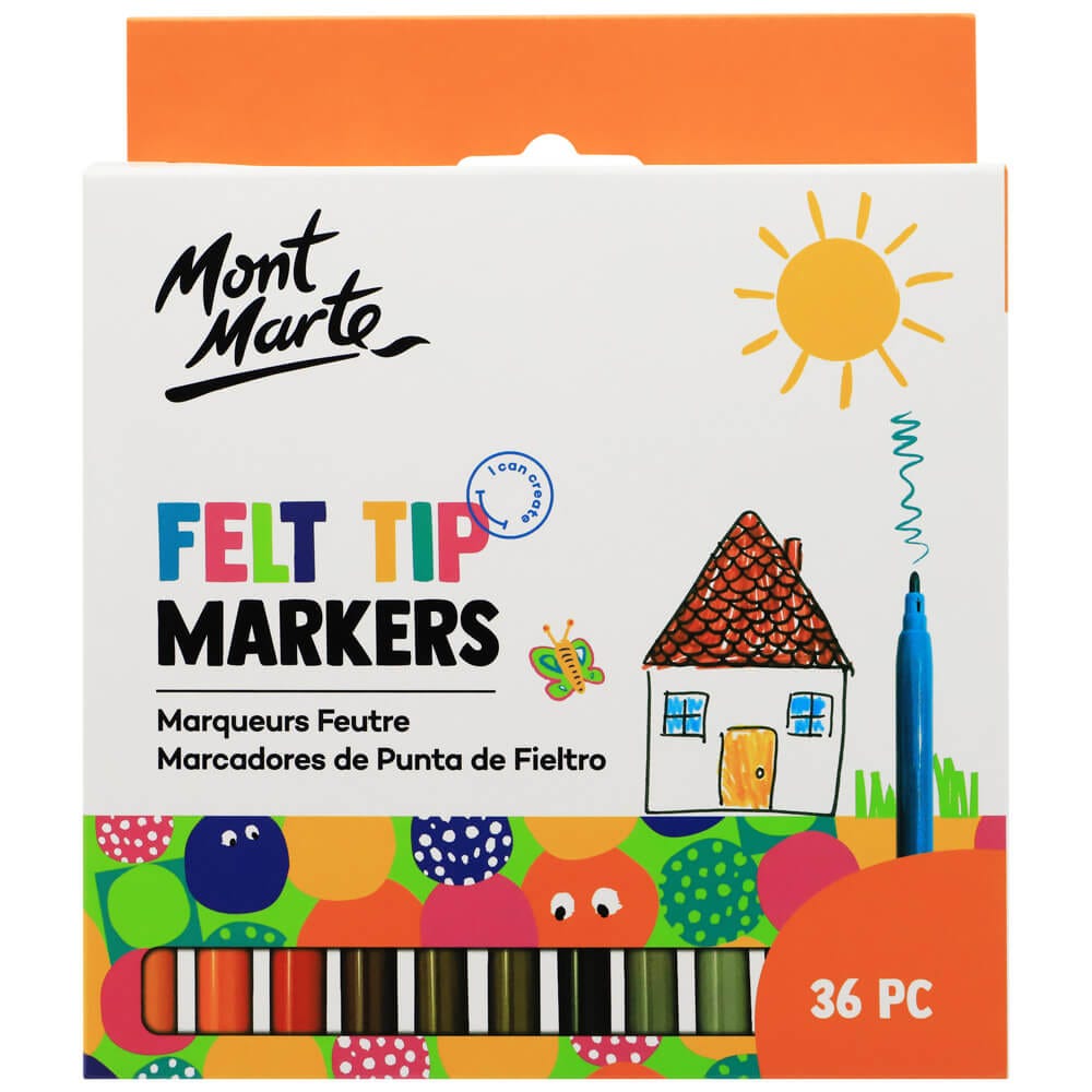 Mont Marte Kids Felt Tip Markers 36pc-Basic.
