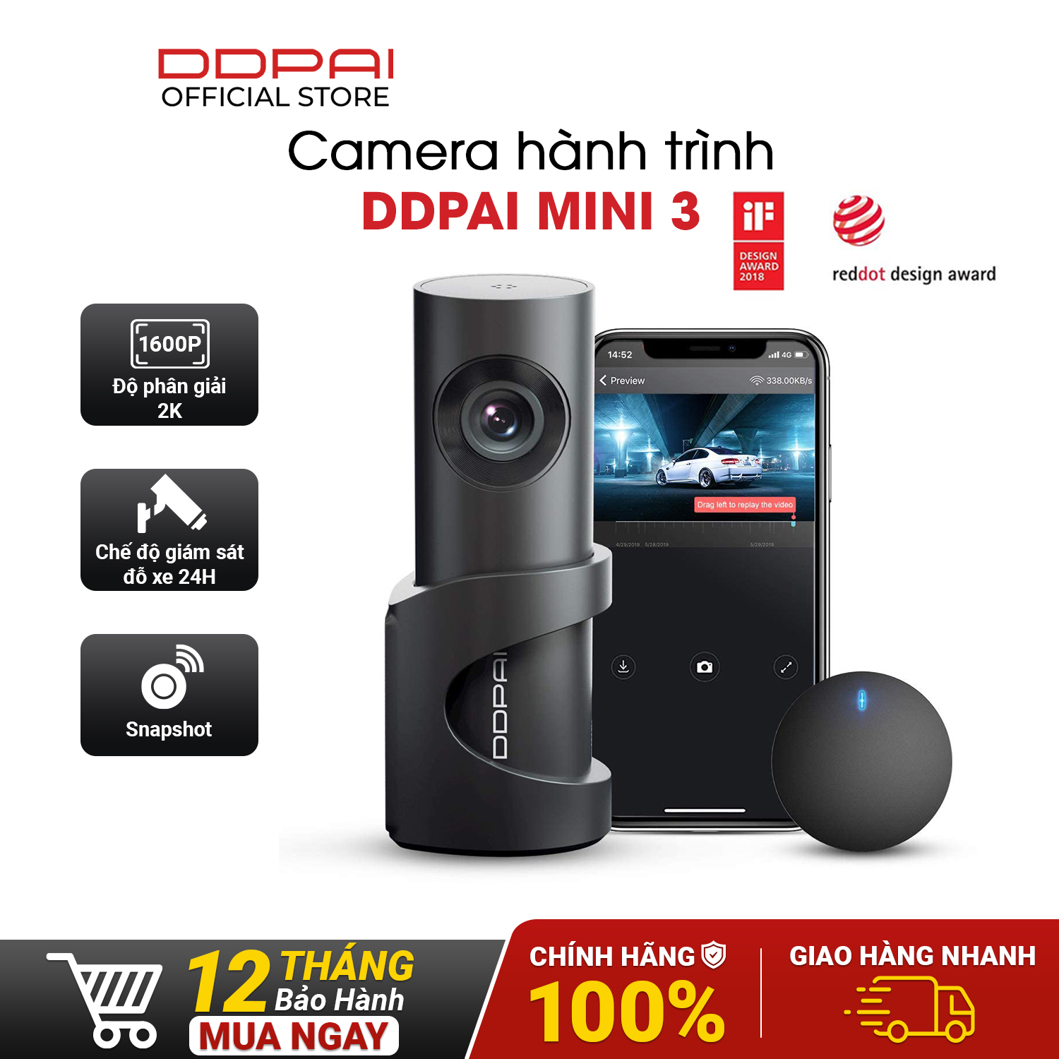 Camera hành trình DDPAI Dash Cam Mini 3 Độ phân giải 2K - 1600P