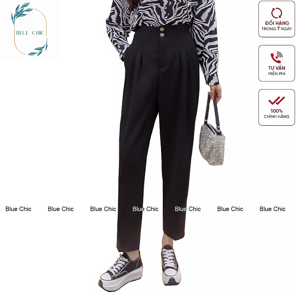 Quần baggy nữ Blue Chic  công sở cạp cao liền 2 khuy