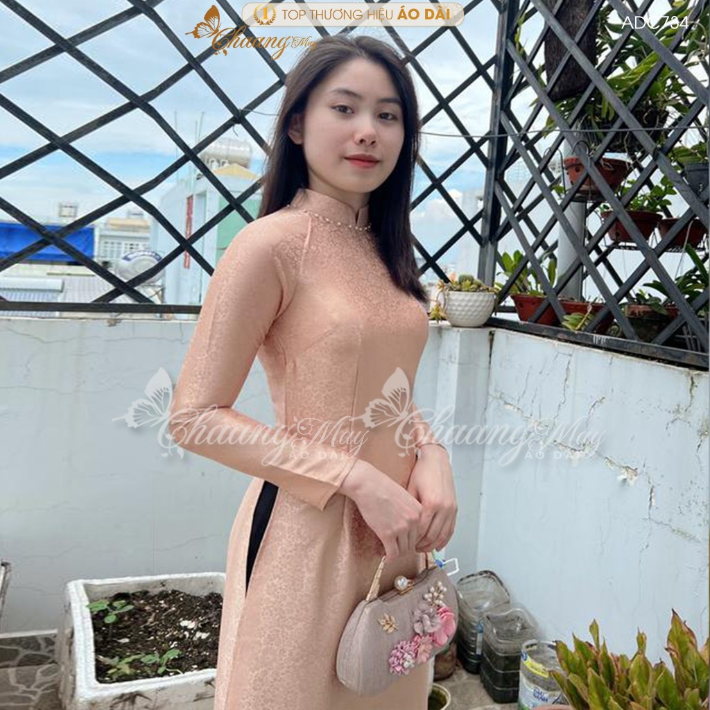 Áo dài gấm tơ hồng đất truyền thống Chaang may sẵn áo dài cô giáo trẻ trung niên dự tiệc cưới hỏi lễ tết đẹp ADC734