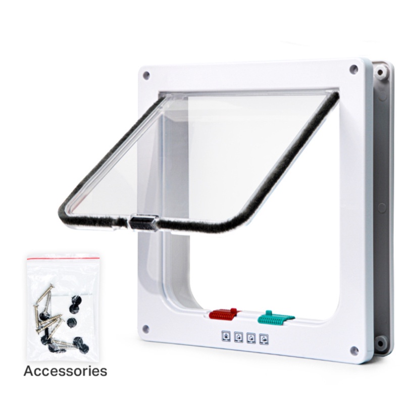 S/M/L/XL Dog Gate Cat Flap Door 4 Way Lockable Security Entrance Exist Door Plastic Small Dog