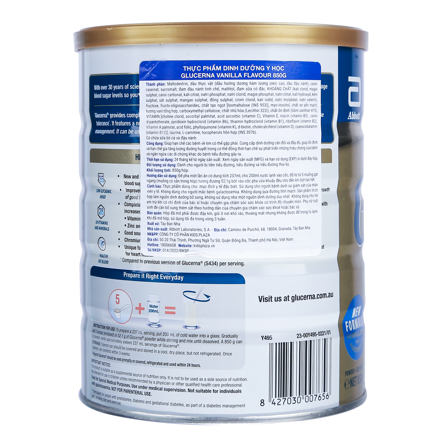 Sữa bột Abbott Glucerna Úc hương Vanilla Lon 850g