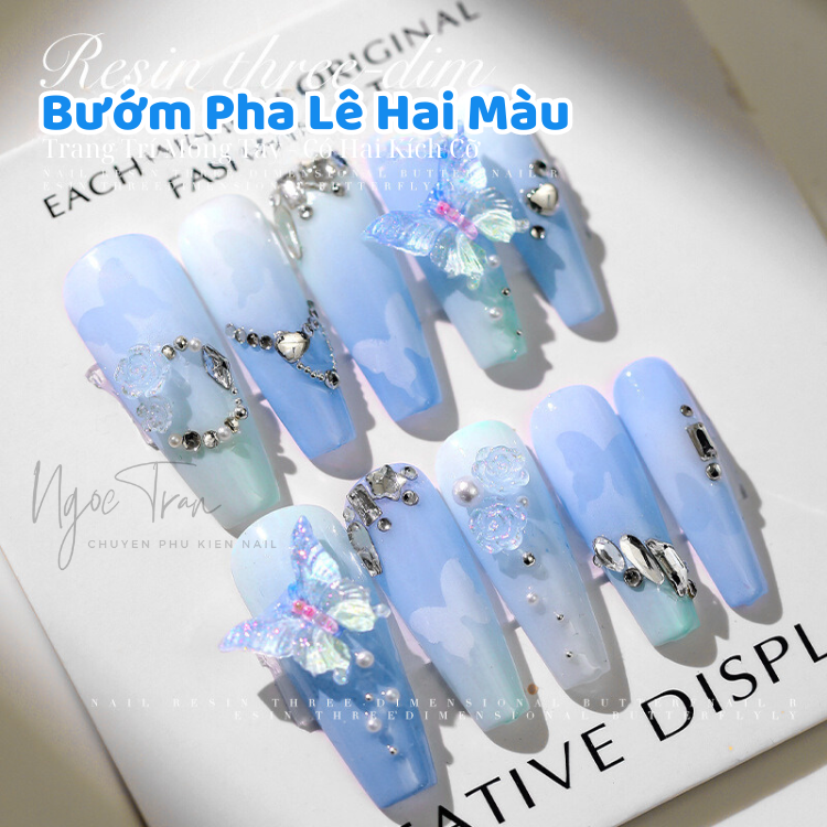 Charm Bướm Pha Lê Xanh Sapphire | Trang Trí Móng Tay