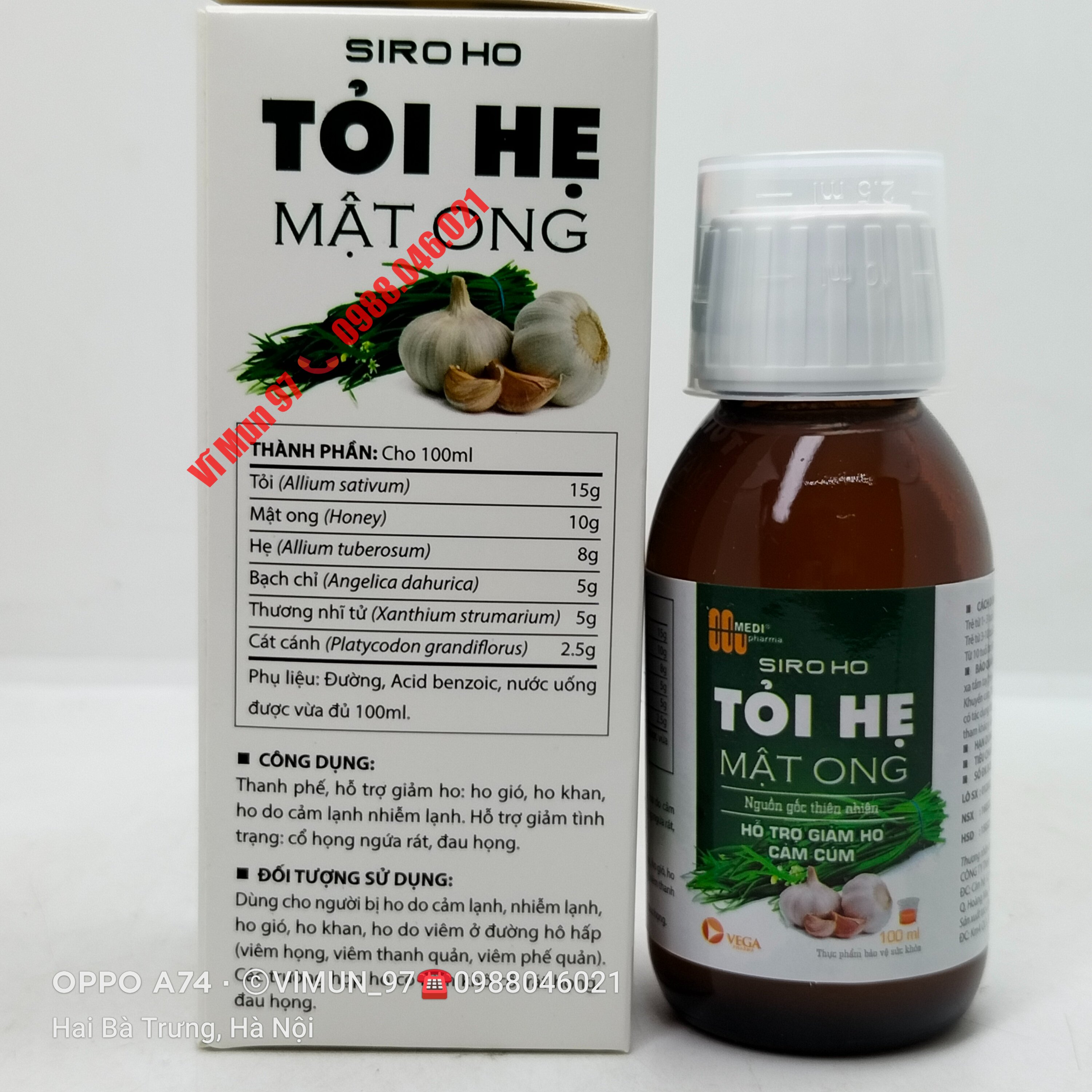 Siro ho TỎI HẸ MẬT ONG chai 100ml