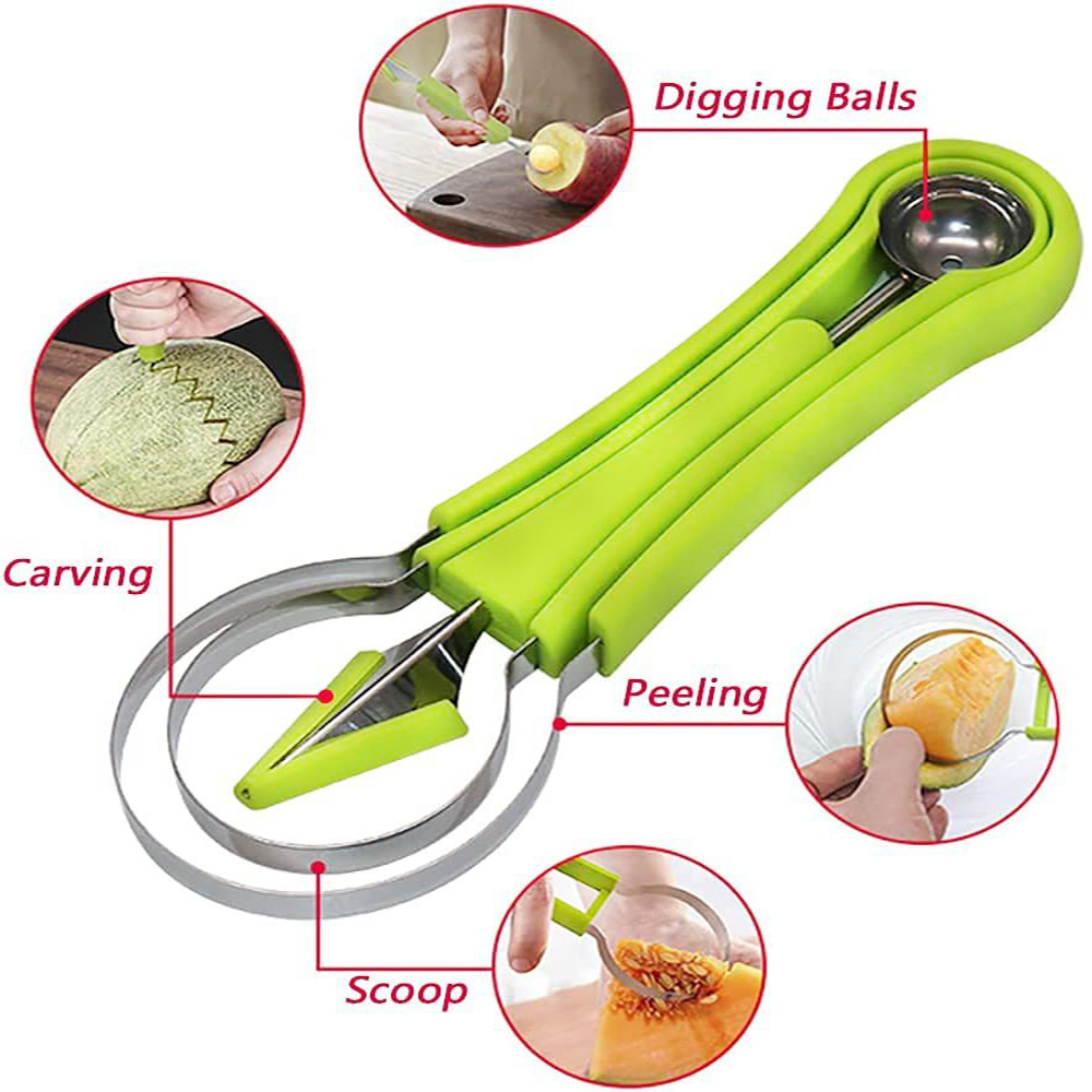 3 In 1 Fruit Scooper Melon Baller Scoop Kitchen Fruit Dig Pulp Separator