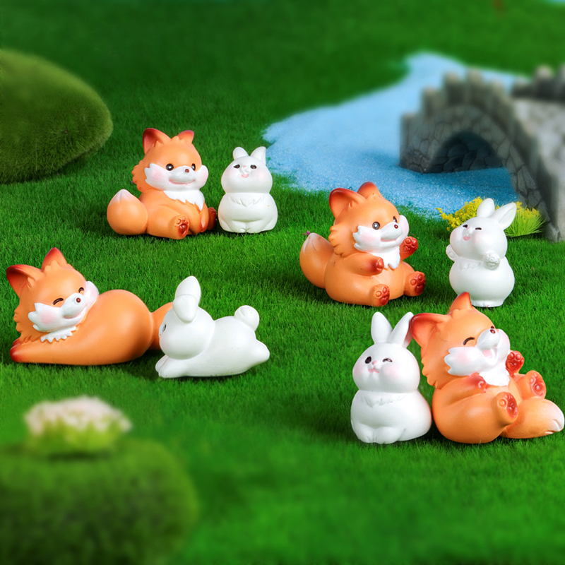 Mini Cute Fox Rabbit Small Ornament Model Crafts Car Interior ...