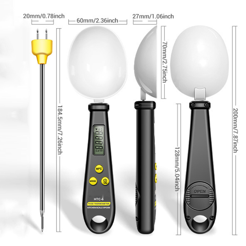 2 trong 1 Cân nhà bếp điện tử LCD đo lường kỹ thuật số thực phẩm Bột Muỗng cân điện tử mini cho nhà bếp công cụ forfood Nhiệt kế quy mô