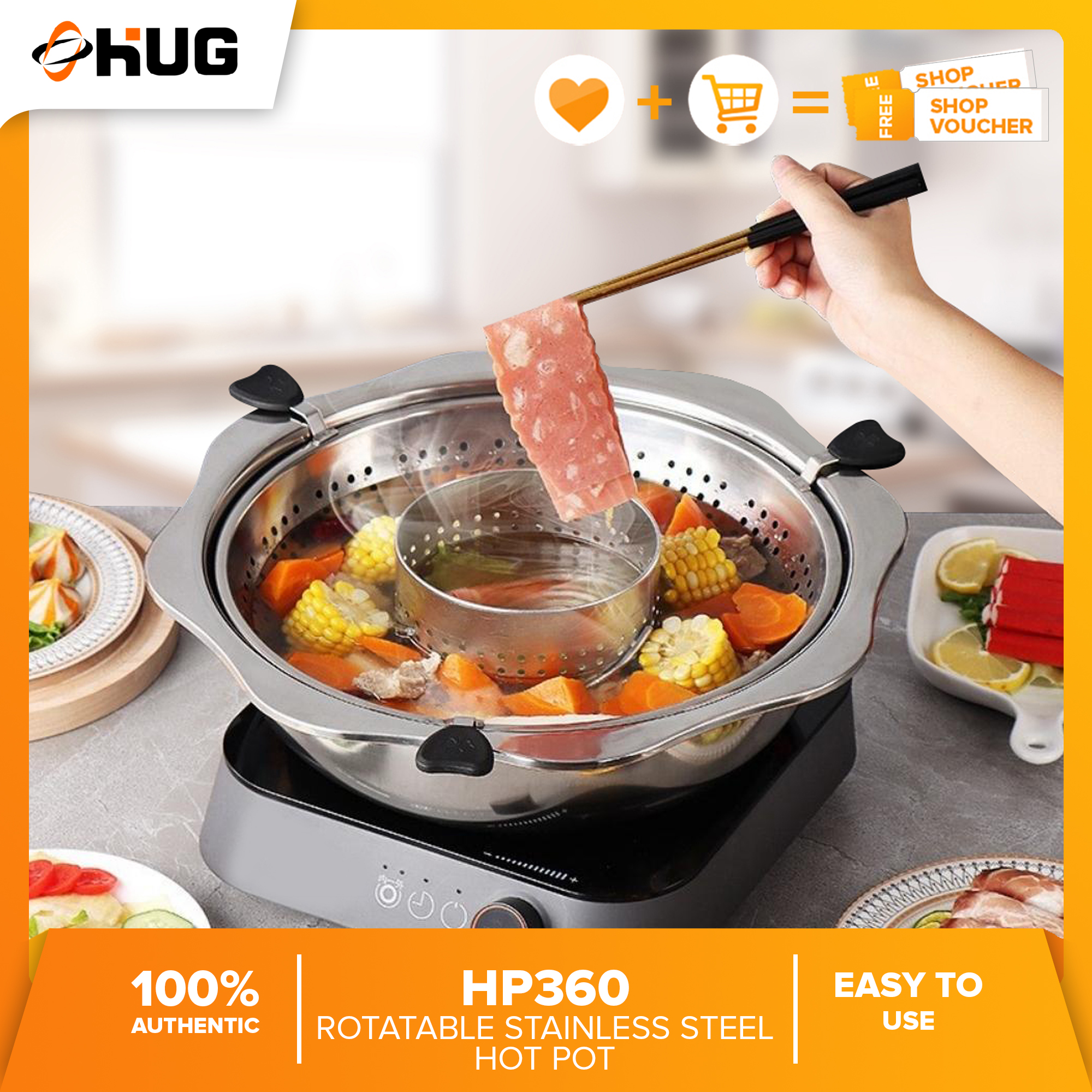 Rotatable Stainless Steel Hot Pot Cookware Hot pot Large Capacity
