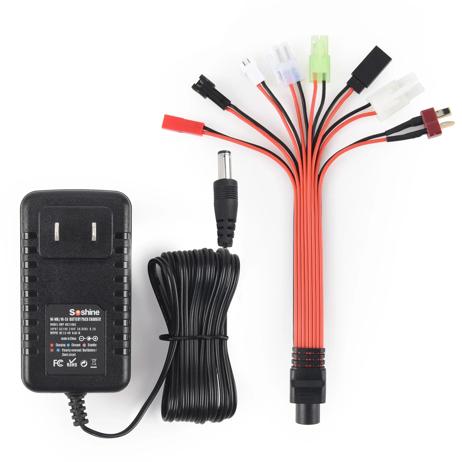 【Limited Time Only】 2s-10s NIMH NiCd charger 2.4V 3.6V 6v 4.8v 7.2V 8.4V 9.6v 12v 0.5A-1A NIMH charger with 8 connectors