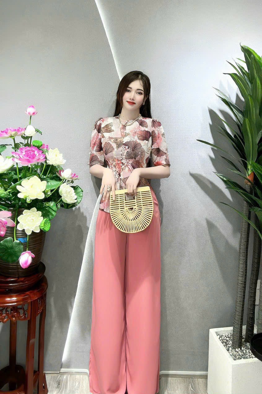 SET ĐỒ LAM ÁO BÀ BA TAY BÚP FREESIZE DƯỚI 70KG