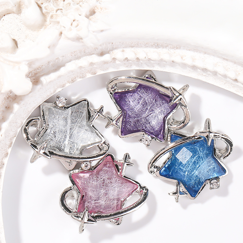 Charm Ngôi Sao Bạc Đá Đủ Màu Trang Trí Móng Tay AB