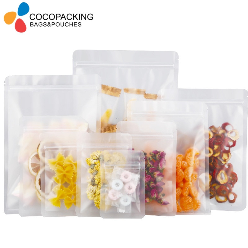 100pcs Frosted Transparent Ziplock Bag Clear Plastic Storage Bag Snack Tea Zipper Bag Mylar Zip Lock Packaging Bag Supplies