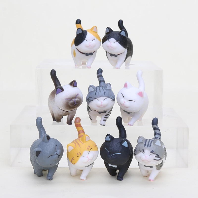 Mô hình mèo để bàn làm việc, set 9 mèo cute để bàn trang trí góc làm việc