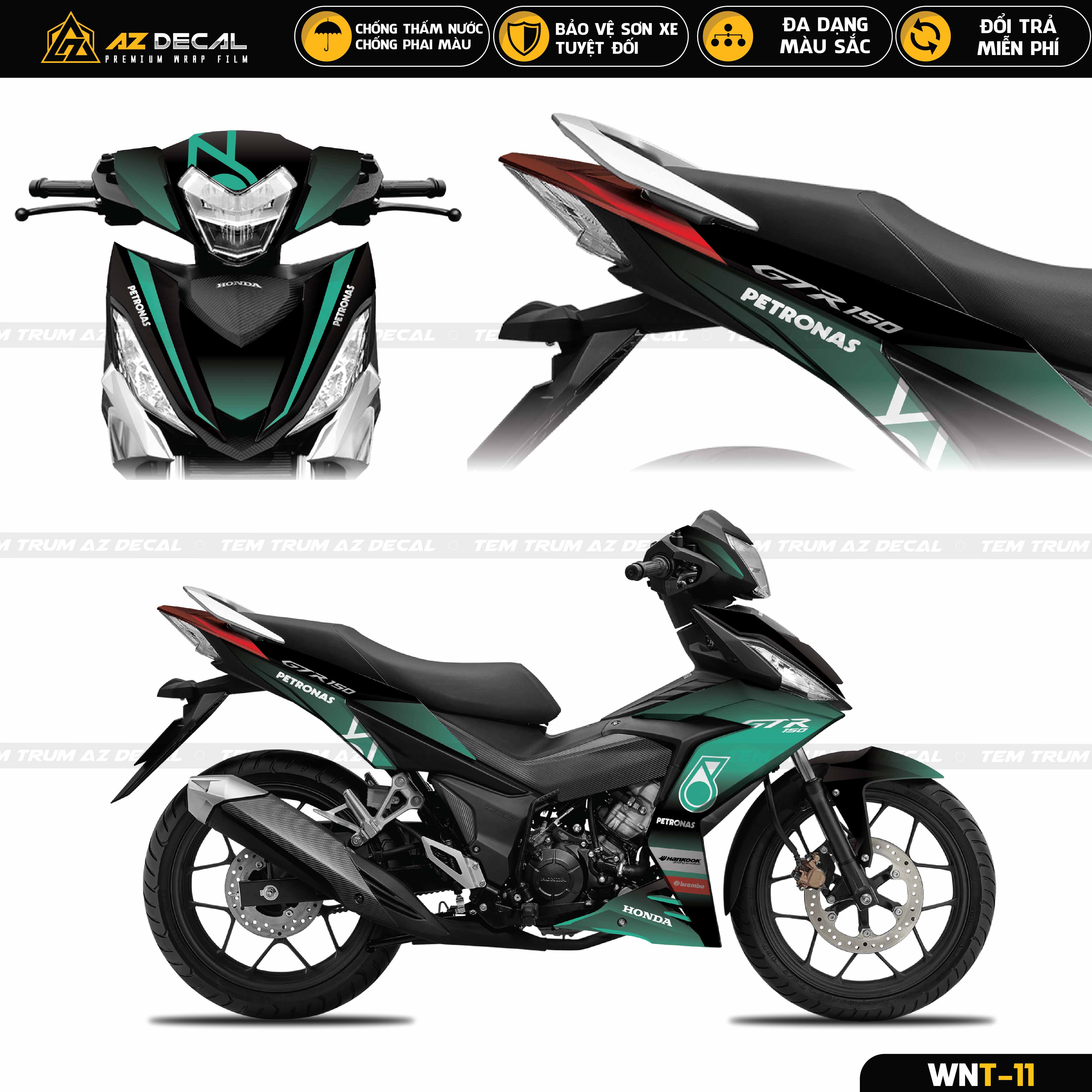 Tem xe winner v1 mẫu petronas | wnt-11 | decal dán trùm winner 150 cao cấp đen đỏ, đen trắng, đen xanh - azdecal