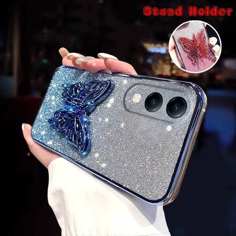 New Phone case Vivo Y04 Y29S Back cover with Cute Butterfly Stand Luxury Slim Gradient Clear Plating Glitter Girls For Vivo Y29S Y04 case. 