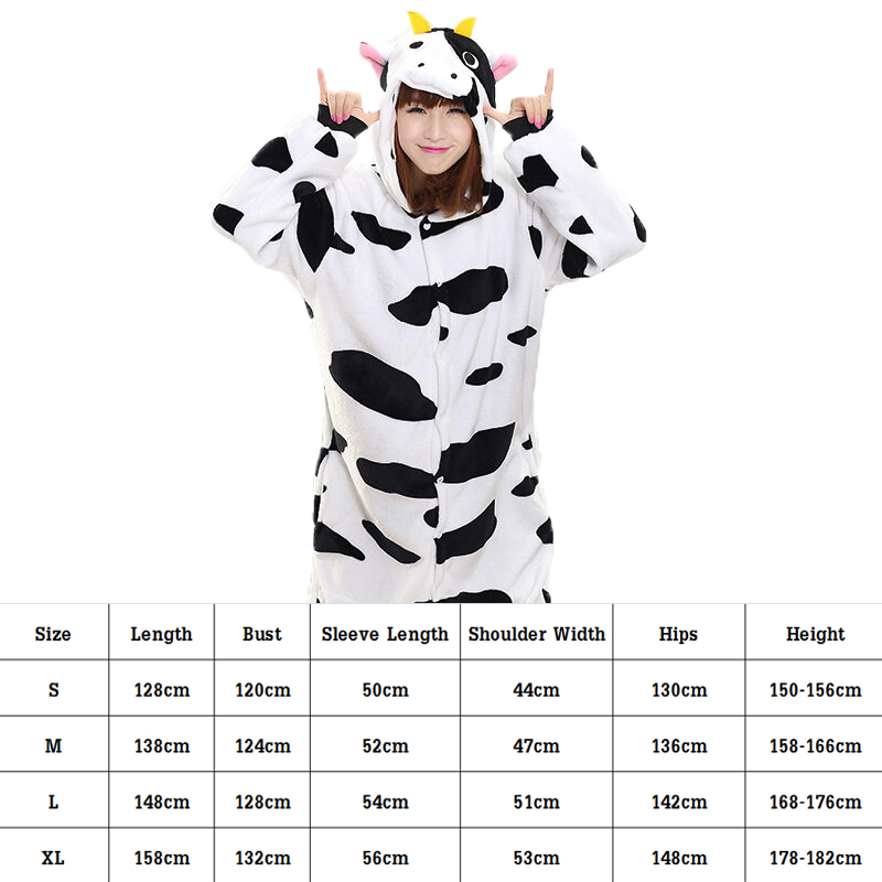 Adult Kigurumi Cow Onesie Jumpsuit For Women Men Animal Cosplay Pyjama Adult Winter Warm Long Sleeve Hooded Homewear Sleepwear