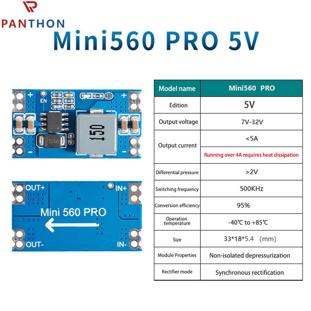 PANTHON High Efficiency Output 3.3V 5A mini560 Step Down DC-DC Converter Voltage Regulator Buck Stabilized Power Supply Module
