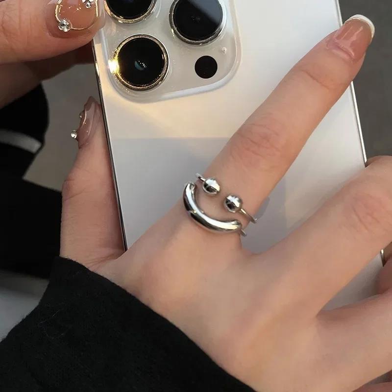 Yuanyan%20New%20Silver%20Color%20Smile%20Shape%20Ring%20for%20Women%20Girls%20Y2K%20Stainless%20Steel%20Rings%20Adjustable%20Opening%20Ring%20Fashion%20Jewelry%20Friend%20Gifts%20-%20Image%203