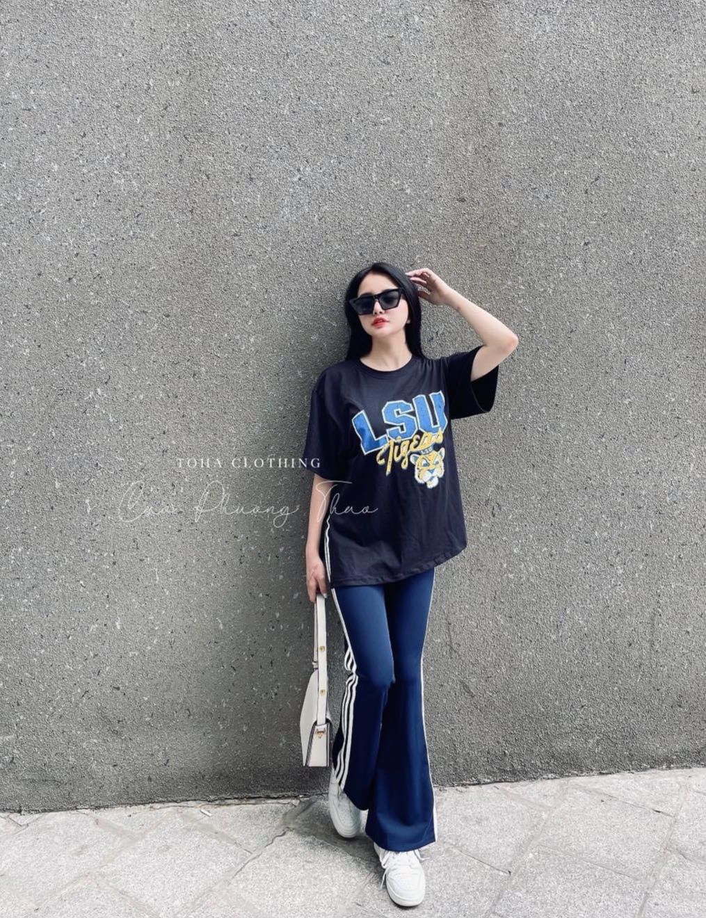 Set Bộ Đồ Quần Dài Ống Loe phối áo thun hottrend