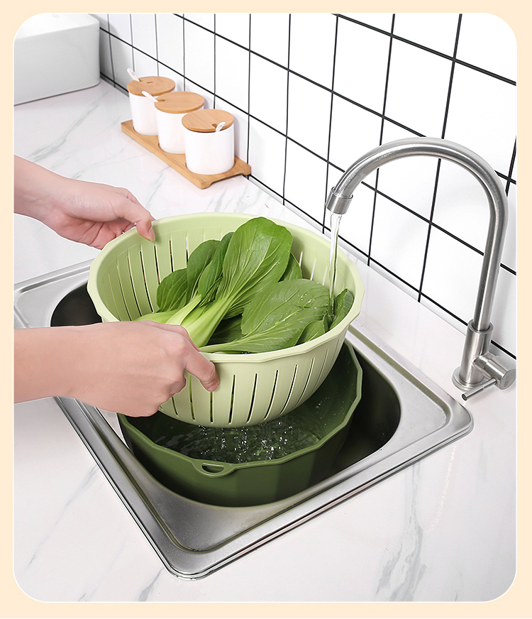 JJT [Miễn Phí Vận Chuyển]Hai tầng Rau nhà bếp Giỏ cống giá trị cao rau giỏ nhựa rau nhà bếp giỏ trái cây phòng khách lưu trữ
