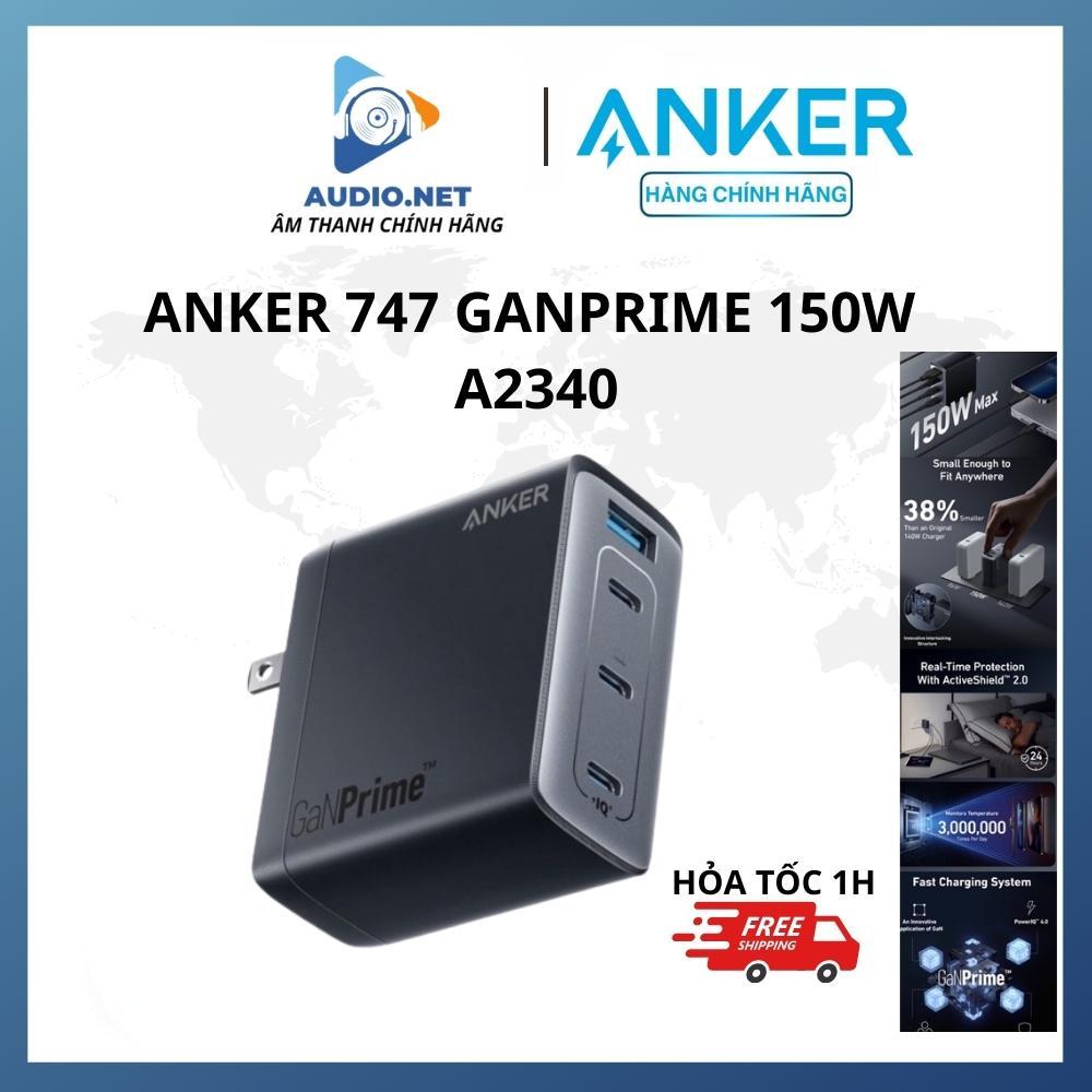 Củ sạc nhanh anker 747 hiệu suất 150w mã hiệu a2340 3 cổng type c, 1 usb-a ganprime hỗ trợ pd/pps.