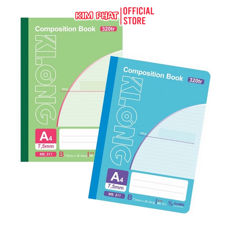 Vở, sổ may dán gáy a4 kẻ ngang klong 311 - 320 trang - compostion book