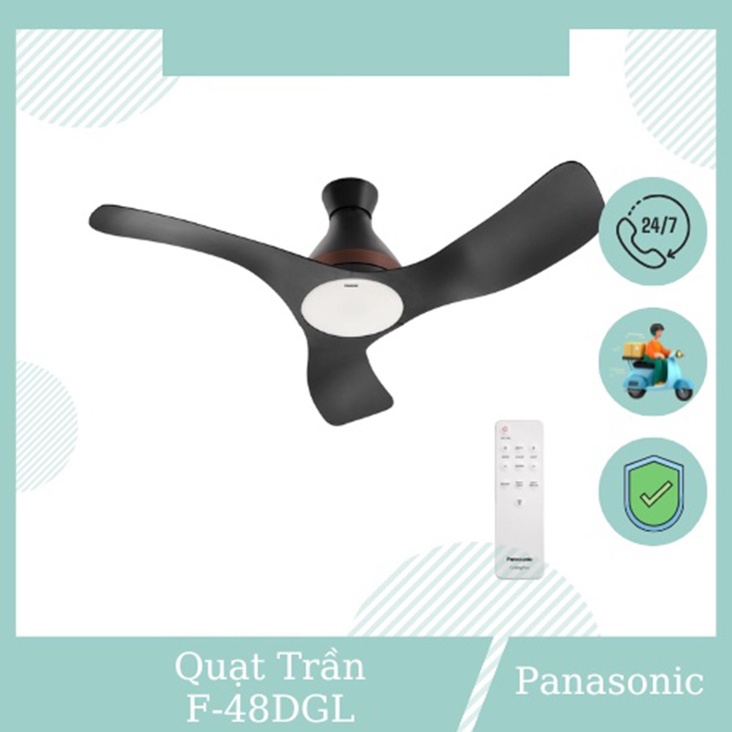 Quạt trần Panasonic 3 cánh có đèn,màu đen F-48DGL điều khiển từ xa, kết nối Wireless 2.4GHz, 3 cấp độ an toàn,có hẹn giờ
