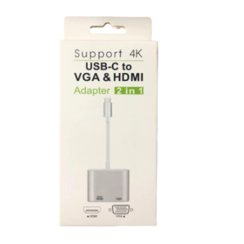 Cáp chuyển hub type c  2 in 1 USB Type-c ra 2 cổng HDMI/vga