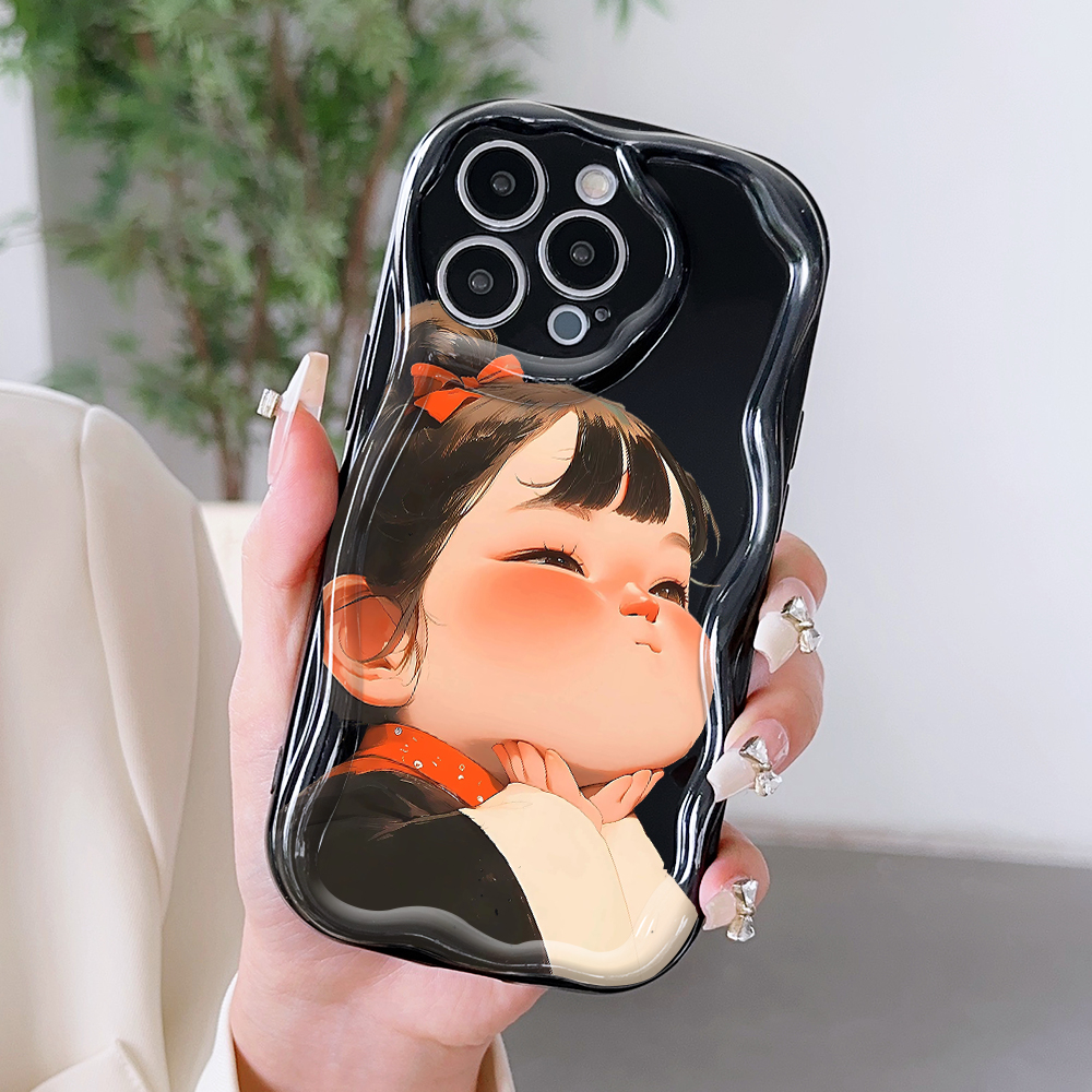 Hotinga for Redmi Note 14 Note 14 Pro Note 14 Pro Plus 5G Xiaomi Poco X7 5G Back Back Cover Cute Lovely Girl Cream Texture Wavy Edge Soft Phone Case. 