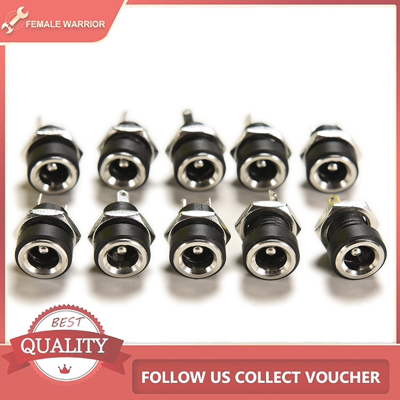 Female Warrior 10pcs Dc Power Supply Jack Socket Female Panel Mount Connector 5 5 X 2 1mm