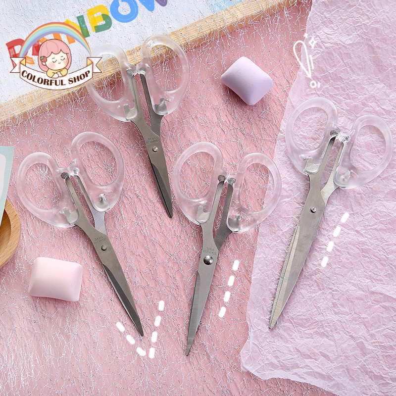 Kéo cắt giấy cán cầm trong suốt kiểu dáng xinh xắn tiện dụng