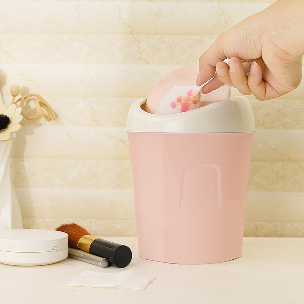 Desktop Mini Flip Lid Home Living Room Bedside Trash Can Garbage Dust Bin Holder