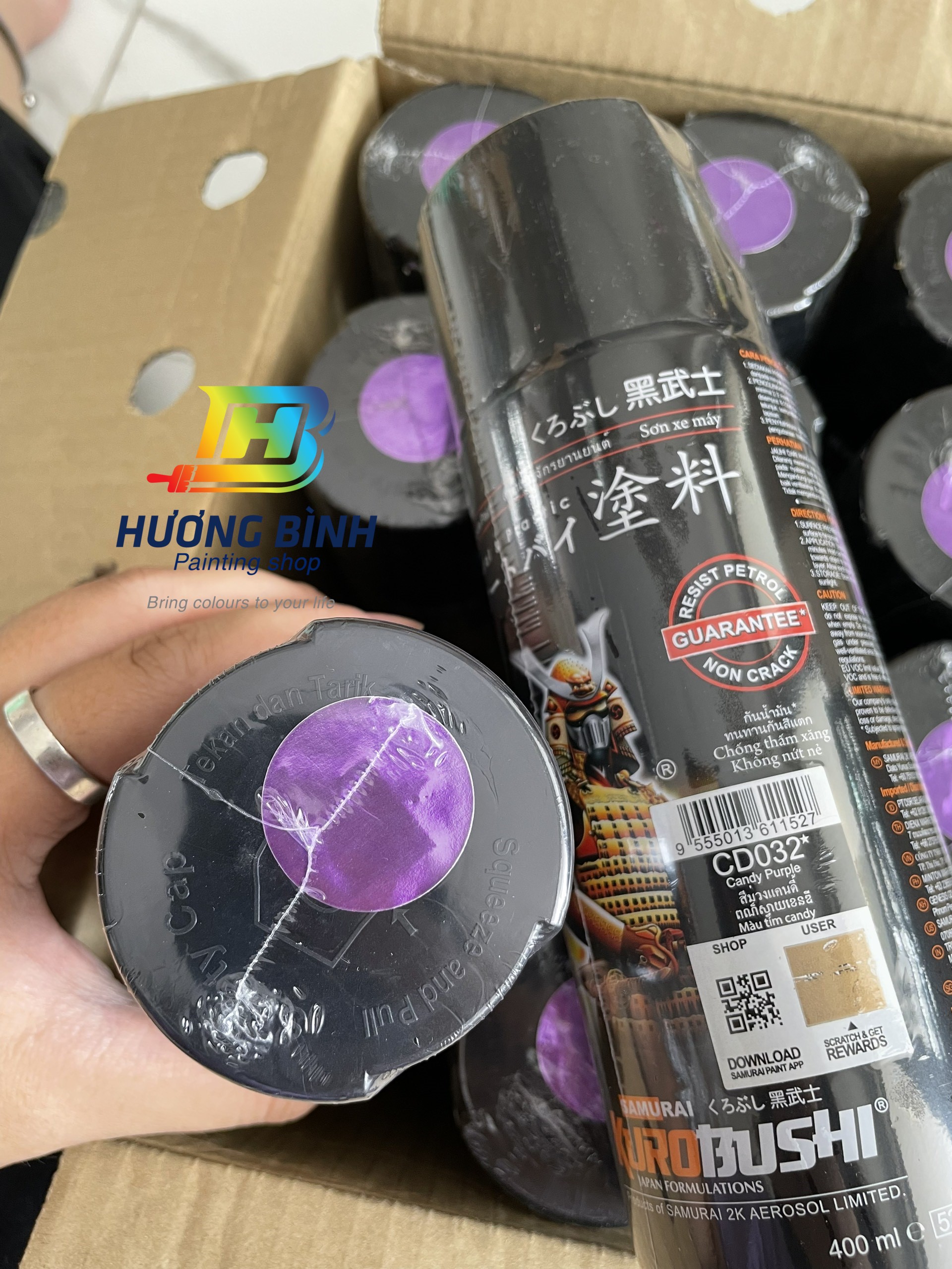 Sơn xịt Samurai màu Tím Candy - CD032 (cần sơn trên nền màu Bạc) (400ml)