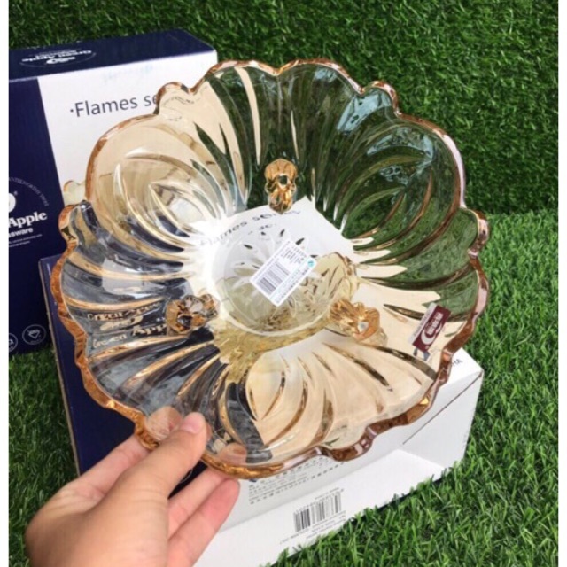 Đĩa Thả Hoa, Đĩa Để Hoa Quả 3 Chân Thủy Tinh Pha Lê 23Cm