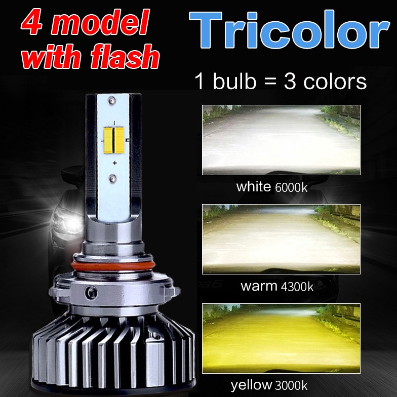 1 Cặp Đèn Pha LED, 3 Màu + Đèn Pha Nhấp Nháy H11 H7 Sương Mù Ánh Sáng H4 9006 H3 Đèn Sương Mù H8 HB3 HB4 H1